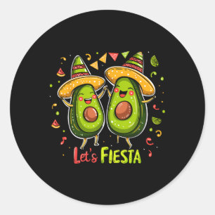 Pegatina Redonda Fiesta Aguacate y Tacos Sombrero Cinco De M