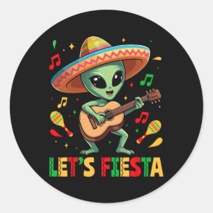 Pegatina Redonda Fiesta Alien Sombrero Cinco De Mayo Mexico B