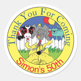 Pegatina Redonda Fiesta Animales fiesta de cumpleaños divertida