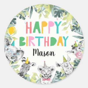 Pegatina Redonda Fiesta Animales Niño Safari Animales Fiesta de cum