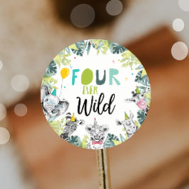 Pegatina Redonda Fiesta Animales Safari Niño Cuatro Años Salvajes