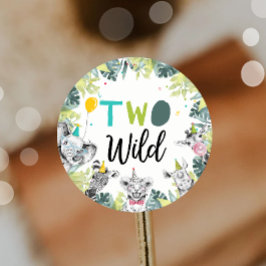 Pegatina Redonda Fiesta Animales Safari Niño Dos Salvajes Segundo C