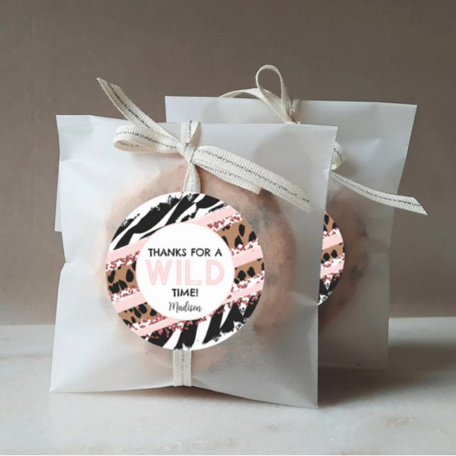 Pegatina Redonda Fiesta Animales Wild Safari Pink Birthday Favor (Subido por el creador)