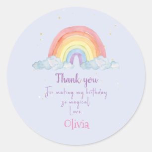 Pegatina Redonda Fiesta arcoiris acuarela Gracias