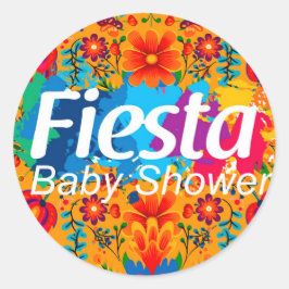 Pegatina Redonda Fiesta Baby Shower neutra floral amarillo colorido