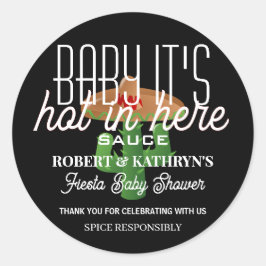 Pegatina Redonda Fiesta Baby Shower Personalized Hot Sauce Classic