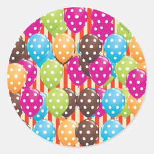 Pegatina Redonda Fiesta Balloons Stripes dots Holidays cumpleaños F