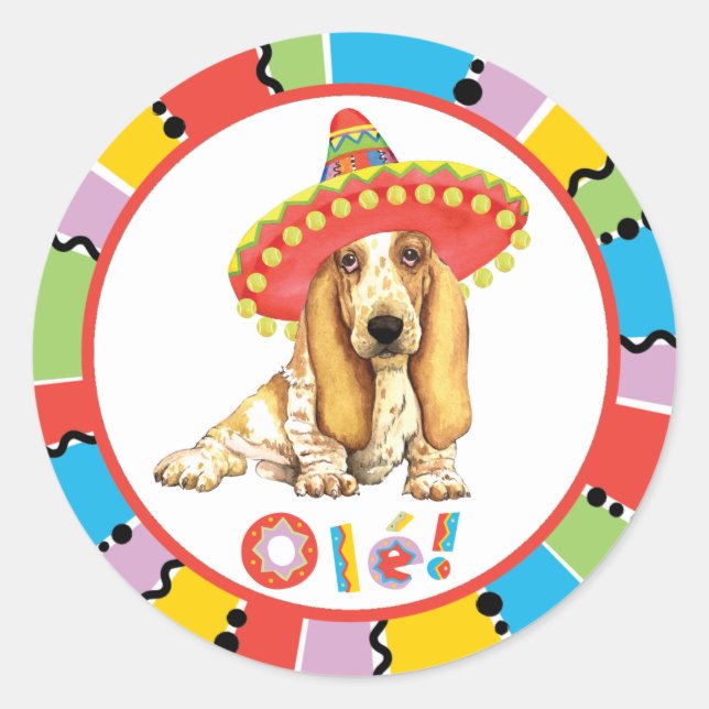 Pegatina Redonda Fiesta Basset (Anverso)