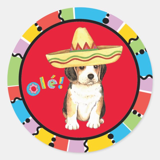 Pegatina Redonda Fiesta Beagle (Anverso)