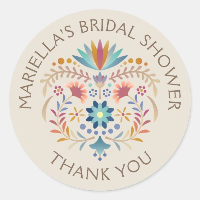 Pegatina Redonda Fiesta Boho Birthday Shower Boda (Anverso)