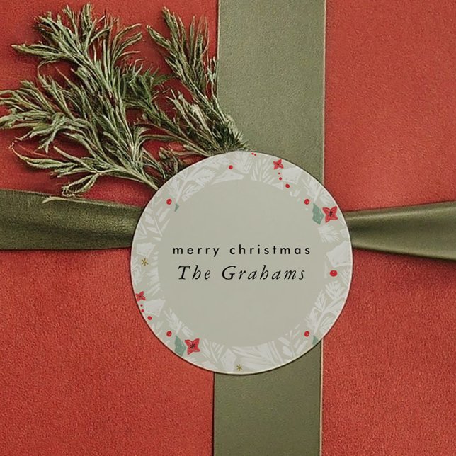 Pegatina Redonda Fiesta Botánica de Marfil (Ivory Festive Botanical Holiday Classic Round Sticker)