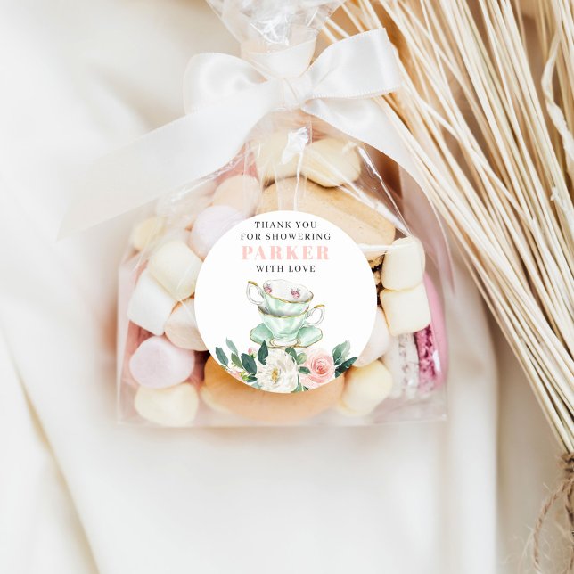 Pegatina Redonda Fiesta Bridal Shower Tea (Subido por el creador)