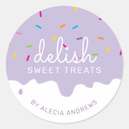 Pegatina Redonda FIESTA BROSTING DRIPS lindo pastel rociar morado