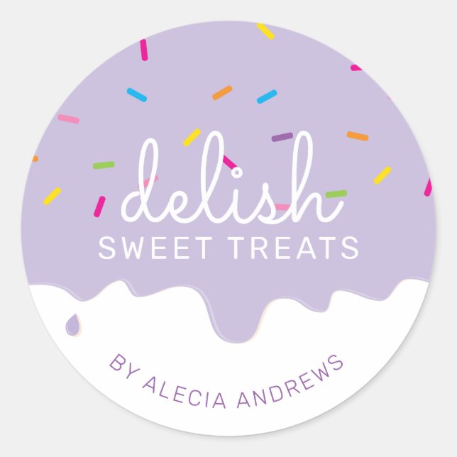 Pegatina Redonda FIESTA BROSTING DRIPS lindo pastel rociar morado (Anverso)