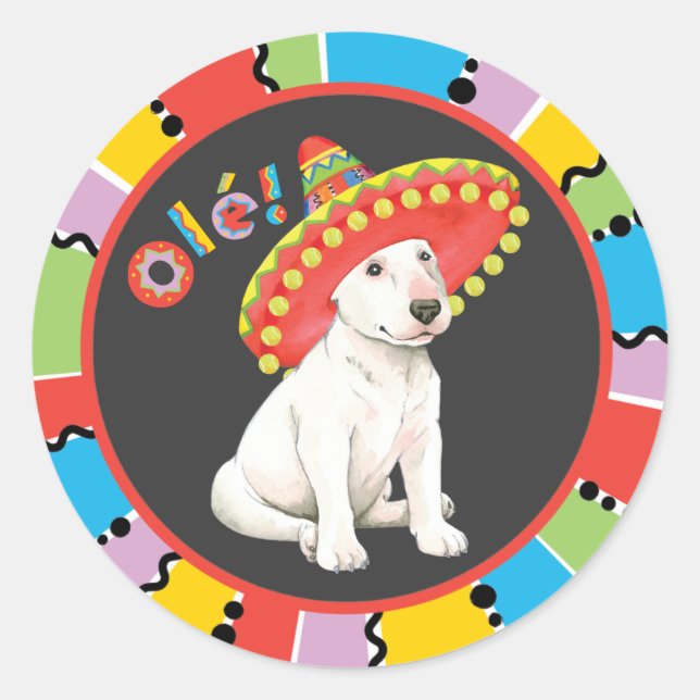Pegatina Redonda Fiesta Bull Terrier (Anverso)