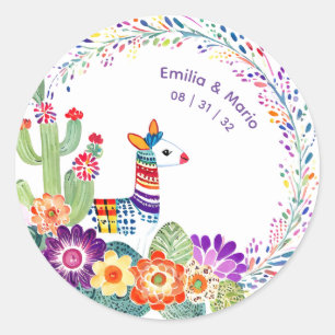 Pegatina Redonda FIESTA Cacti Folkart Flores Personalizado