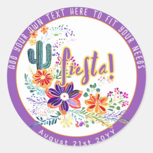 Pegatina Redonda FIESTA Cacti Folkart Flores Personalizado