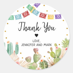 Pegatina Redonda Fiesta Cactus Boho Bridal Shower