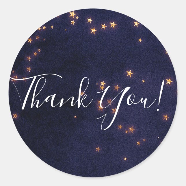 Pegatina Redonda Fiesta celestial de las estrellas moradas y dorada (Anverso)