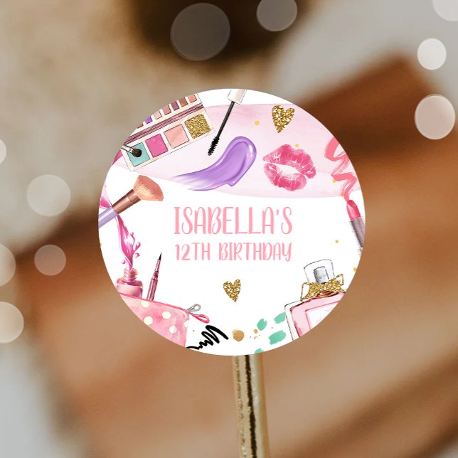 Pegatina Redonda Fiesta Chica Glamour Makeup Fiesta de cumpleaños (Subido por el creador)