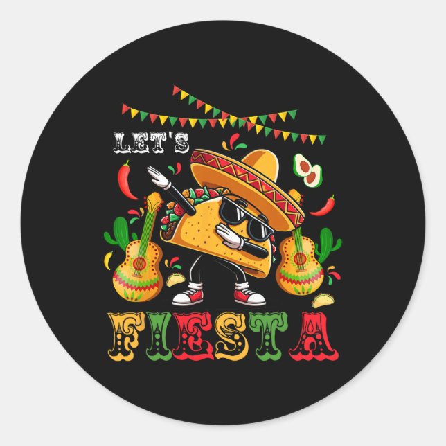 Pegatina Redonda Fiesta Cinco De Mayo Dabbing Taco (Anverso)
