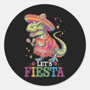 Pegatina Redonda Fiesta Cinco De Mayo T Rex Dinosaur