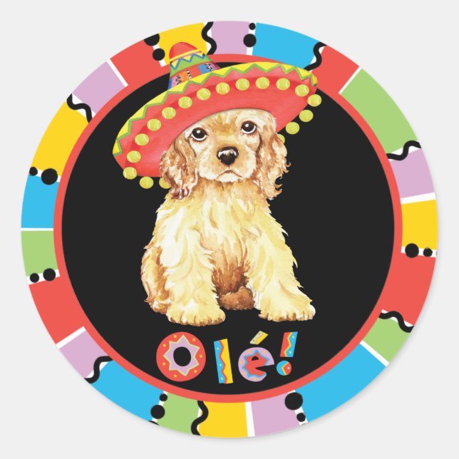 Pegatina Redonda Fiesta Cocker Spaniel (Anverso)