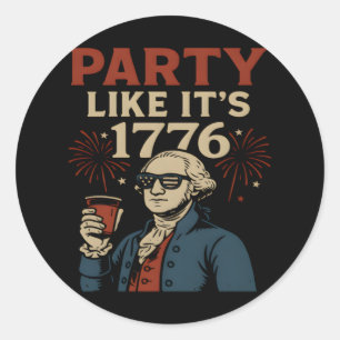 Pegatina Redonda Fiesta como si fuera 1776 divertido Desi de la beb
