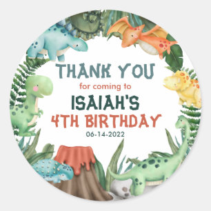 Pegatina Redonda Fiesta como un cumpleaños de dinosaurio Gracias