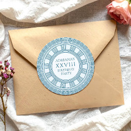 Pegatina Redonda Fiesta con tema de la antigua Grecia con patrón az