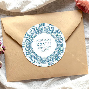 Pegatina Redonda Fiesta con tema de la antigua Grecia con patrón az