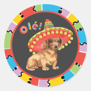 Pegatina Redonda Fiesta Dachshund
