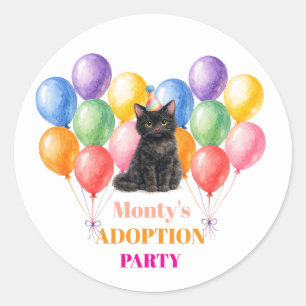 Pegatina Redonda Fiesta de adopción Día de sorpresa Gato negro Masc