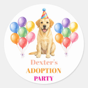 Pegatina Redonda Fiesta de adopción Día de sorpresa Labrador Perro 