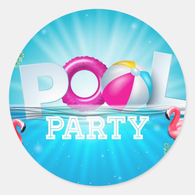 Pegatina Redonda Fiesta de Aloha Pool (Anverso)