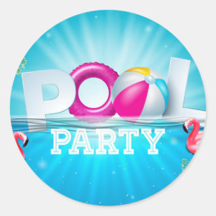 Pegatina Redonda Fiesta de Aloha Pool