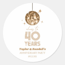 Pegatina Redonda Fiesta de aniversario de bodas de 40 años Disco Ch