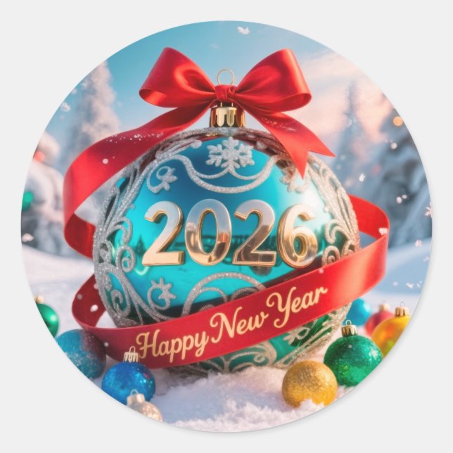 Pegatina Redonda Fiesta de Año Nuevo 2026 (Anverso)