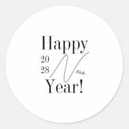 Pegatina Redonda Fiesta de Año Nuevo en Blanco y Negro