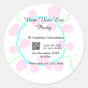 Pegatina Redonda fiesta de año nuevo escanea QR RSVP nombre rosa az