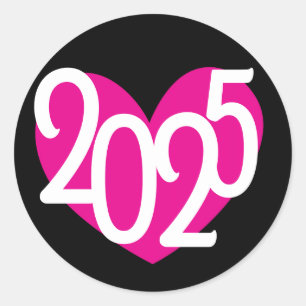 Pegatina Redonda fiesta de año nuevo gráfico corazón rosa 2025