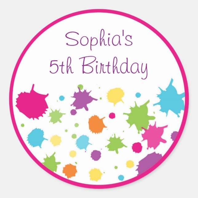 Pegatina Redonda Fiesta de arte arcoiris Cumpleaños (Anverso)