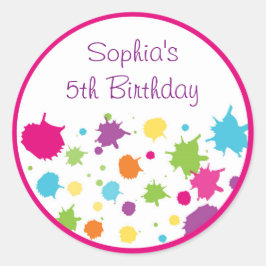 Pegatina Redonda Fiesta de arte arcoiris Cumpleaños