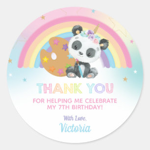 Pegatina Redonda Fiesta de Arte Cute Panda Cumpleaños Gracias Por