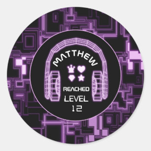 Pegatina Redonda Fiesta de auriculares de videojuegos con brillo pú