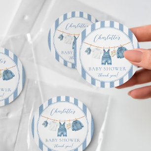Pegatina Redonda Fiesta de Baby Shower "Blue Jean Baby"