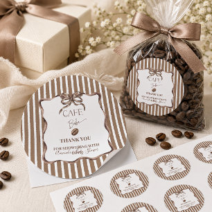 Pegatina Redonda Fiesta de Baby Shower Cafe Bebe Bow