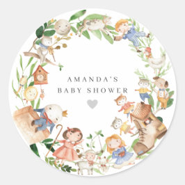 Pegatina Redonda Fiesta de Baby Shower con Rimas Infantiles 