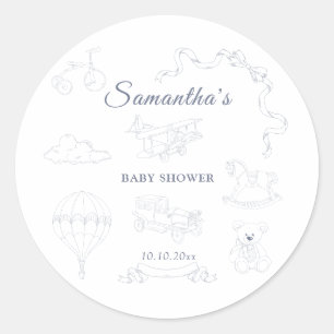 Pegatina Redonda Fiesta de Baby Shower con Tema Toile de Jouy