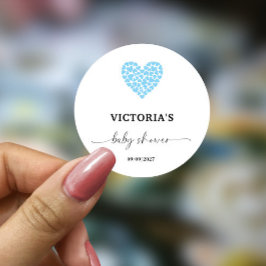 Pegatina Redonda Fiesta de Baby Shower Corazón Azul